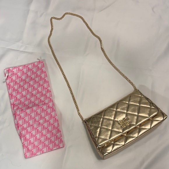 LILLY PULITZER MATEA QUILTED LEATHER CLUTCHGOLD METALLIC.